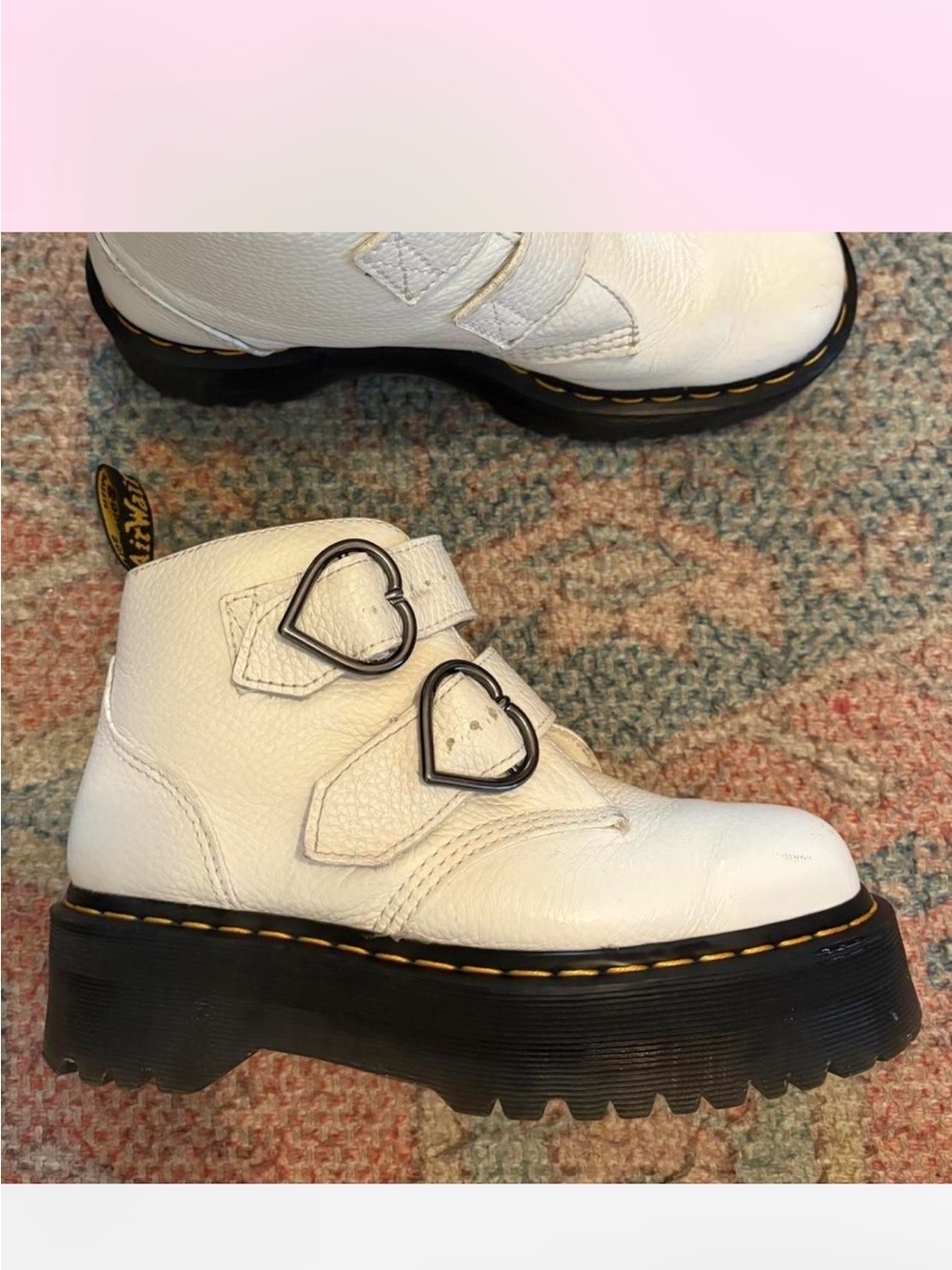 White Dr. Martens Heart-Buckle Platform Ankle Boots - Women's Shoes